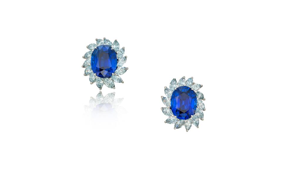 These Burmese sapphire earrings are up for auction at Sotheby’s. Pair of Burmese sapphire earrings